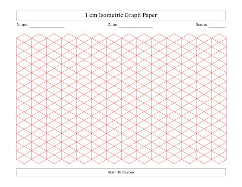 The 1 cm Isometric Graph Paper (Red Lines; Landscape) Math Worksheet