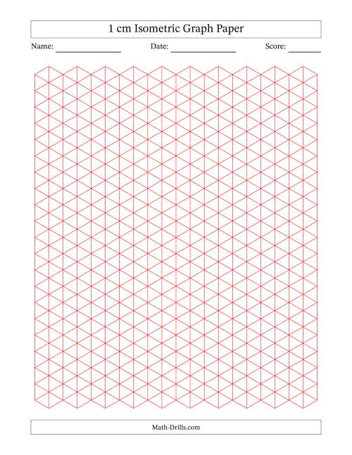 The 1 cm Isometric Graph Paper (Red Lines) Math Worksheet