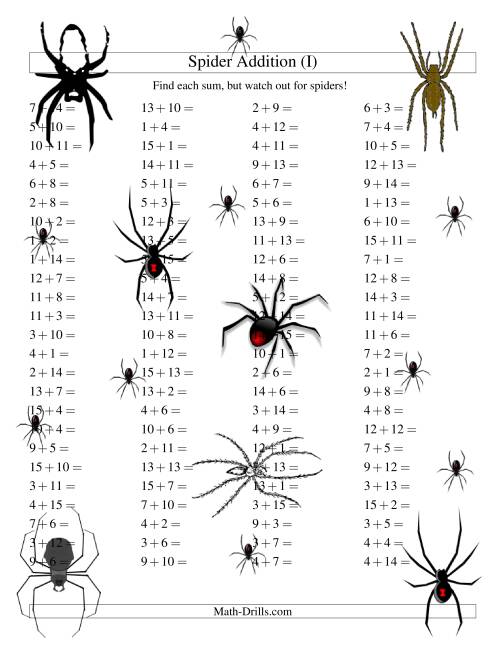 The Spider Addition Facts to 30 (I) Math Worksheet