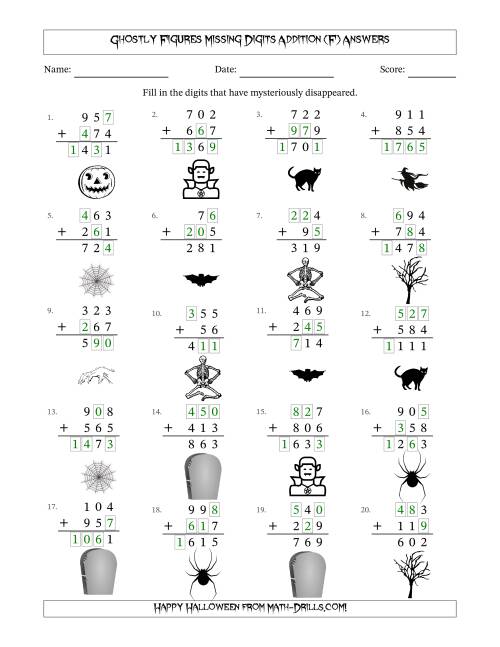 The Ghostly Figures Missing Digits Addition (Easier Version) (F) Math Worksheet Page 2