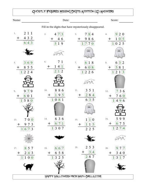 The Ghostly Figures Missing Digits Addition (Easier Version) (G) Math Worksheet Page 2