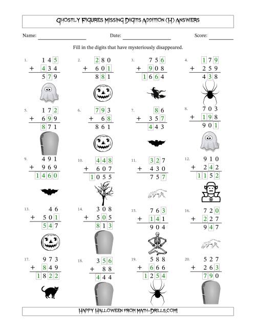 The Ghostly Figures Missing Digits Addition (Easier Version) (H) Math Worksheet Page 2