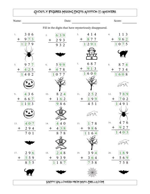 The Ghostly Figures Missing Digits Addition (Easier Version) (I) Math Worksheet Page 2