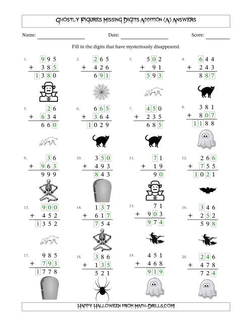 The Ghostly Figures Missing Digits Addition (Easier Version) (All) Math Worksheet Page 2