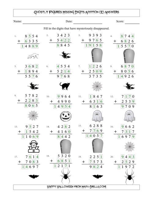 The Ghostly Figures Missing Digits Addition (Harder Version) (E) Math Worksheet Page 2