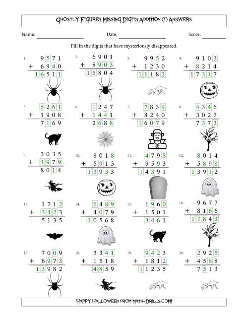 The Ghostly Figures Missing Digits Addition (Harder Version) (I) Math Worksheet Page 2