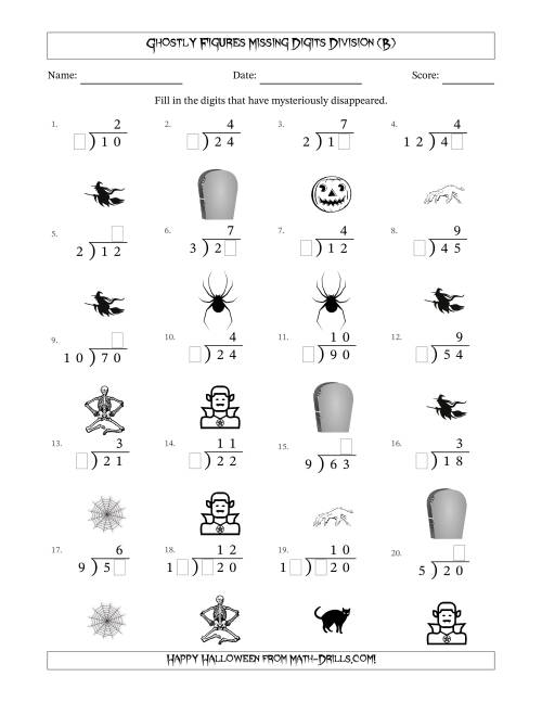 The Ghostly Figures Missing Digits Division (Easier Version) (B) Math Worksheet