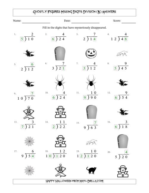 The Ghostly Figures Missing Digits Division (Easier Version) (B) Math Worksheet Page 2