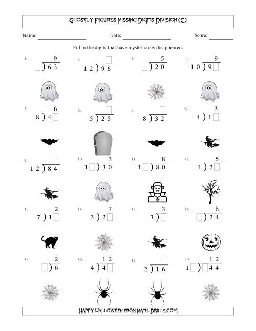 The Ghostly Figures Missing Digits Division (Easier Version) (C) Math Worksheet