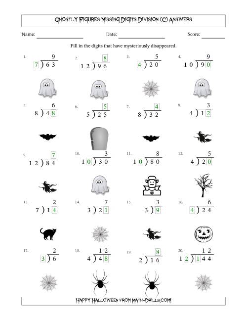 The Ghostly Figures Missing Digits Division (Easier Version) (C) Math Worksheet Page 2