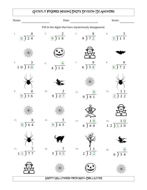 The Ghostly Figures Missing Digits Division (Easier Version) (D) Math Worksheet Page 2