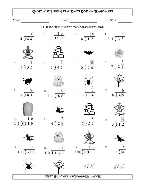 The Ghostly Figures Missing Digits Division (Easier Version) (E) Math Worksheet Page 2