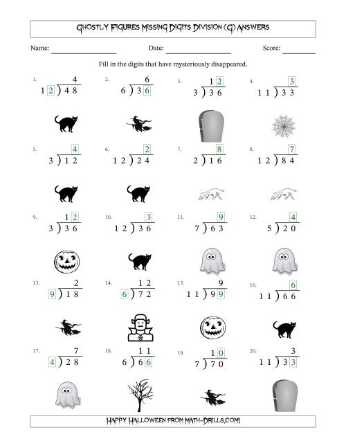 The Ghostly Figures Missing Digits Division (Easier Version) (G) Math Worksheet Page 2