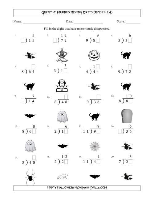 The Ghostly Figures Missing Digits Division (Easier Version) (H) Math Worksheet