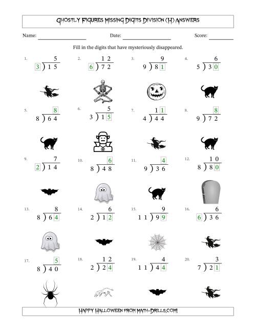 The Ghostly Figures Missing Digits Division (Easier Version) (H) Math Worksheet Page 2