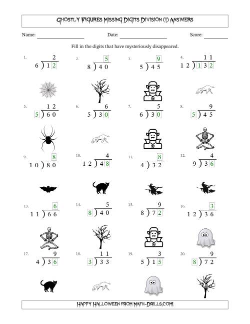 The Ghostly Figures Missing Digits Division (Easier Version) (I) Math Worksheet Page 2