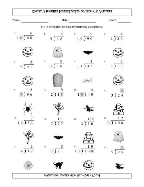 The Ghostly Figures Missing Digits Division (Easier Version) (J) Math Worksheet Page 2