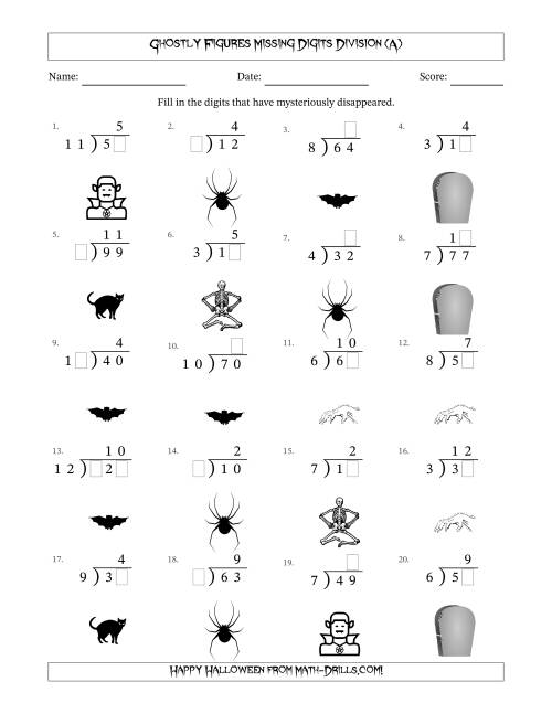 The Ghostly Figures Missing Digits Division (Easier Version) (All) Math Worksheet