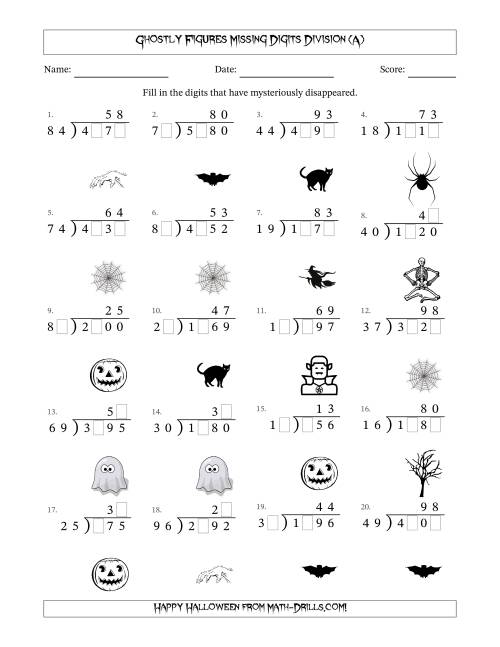 The Ghostly Figures Missing Digits Division (Harder Version) (A) Math Worksheet