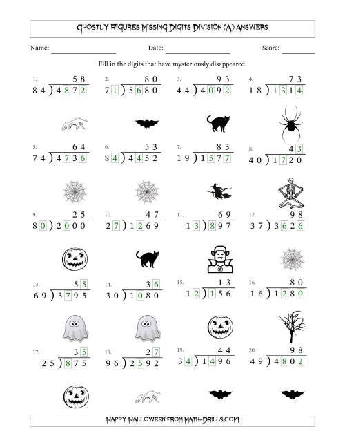 The Ghostly Figures Missing Digits Division (Harder Version) (A) Math Worksheet Page 2