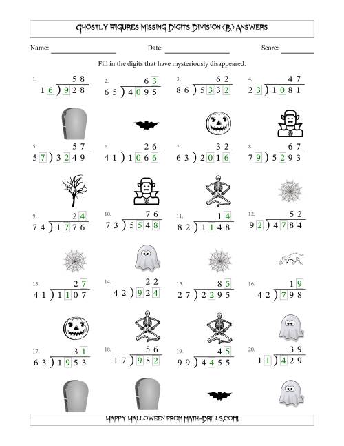 The Ghostly Figures Missing Digits Division (Harder Version) (B) Math Worksheet Page 2