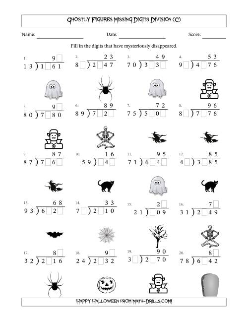 The Ghostly Figures Missing Digits Division (Harder Version) (C) Math Worksheet