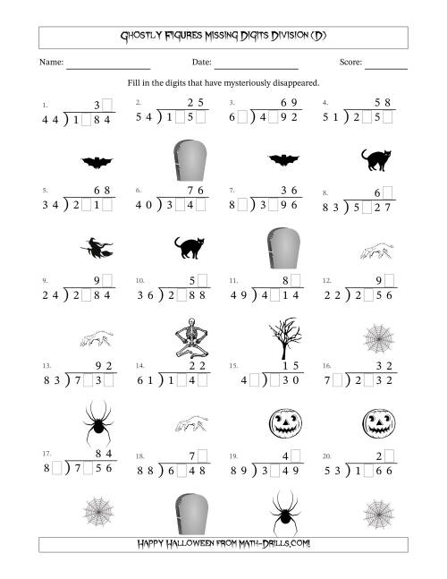 The Ghostly Figures Missing Digits Division (Harder Version) (D) Math Worksheet
