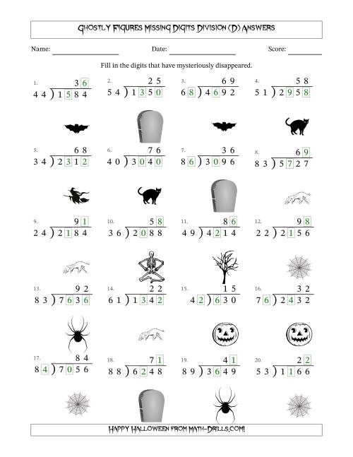 The Ghostly Figures Missing Digits Division (Harder Version) (D) Math Worksheet Page 2