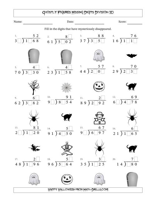 The Ghostly Figures Missing Digits Division (Harder Version) (E) Math Worksheet