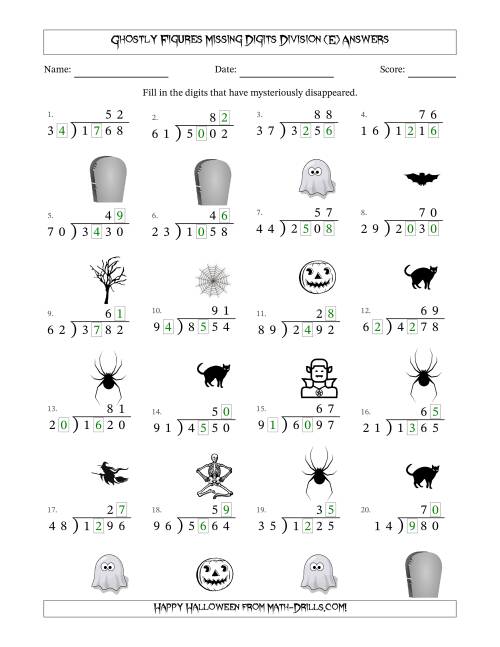 The Ghostly Figures Missing Digits Division (Harder Version) (E) Math Worksheet Page 2