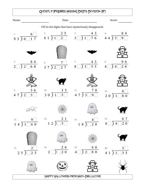 The Ghostly Figures Missing Digits Division (Harder Version) (F) Math Worksheet