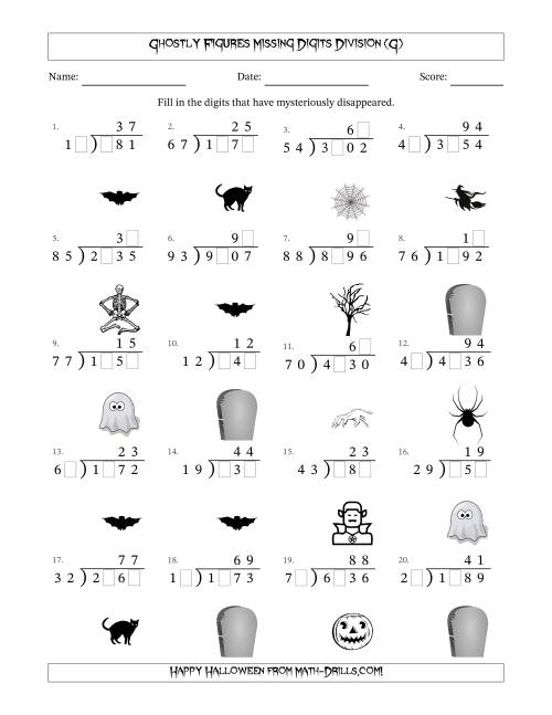 The Ghostly Figures Missing Digits Division (Harder Version) (G) Math Worksheet