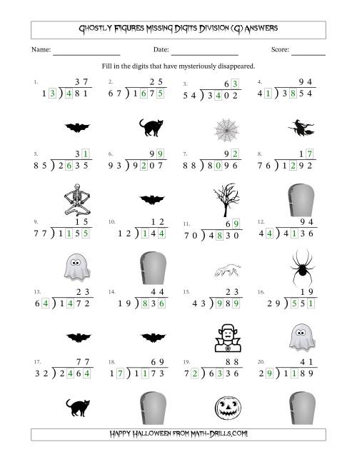 The Ghostly Figures Missing Digits Division (Harder Version) (G) Math Worksheet Page 2