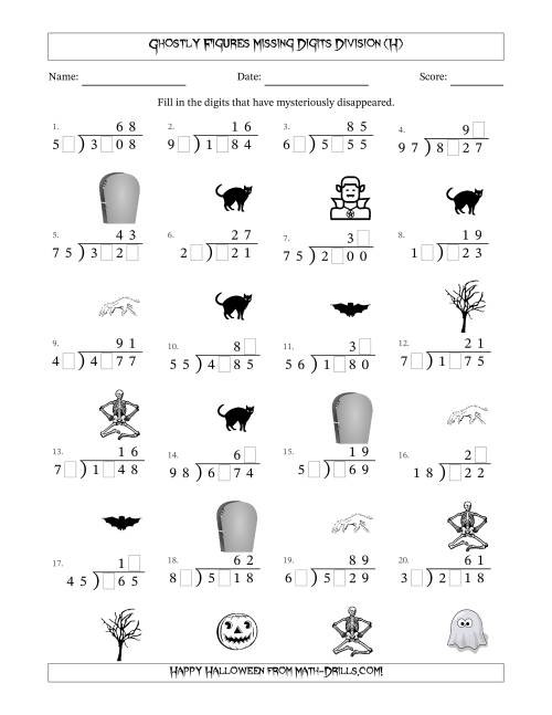 The Ghostly Figures Missing Digits Division (Harder Version) (H) Math Worksheet