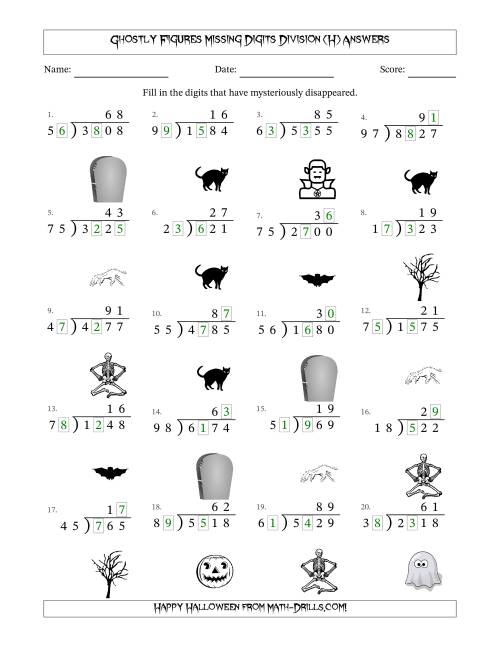 The Ghostly Figures Missing Digits Division (Harder Version) (H) Math Worksheet Page 2