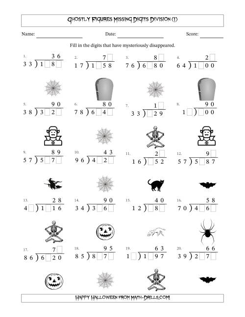 The Ghostly Figures Missing Digits Division (Harder Version) (I) Math Worksheet