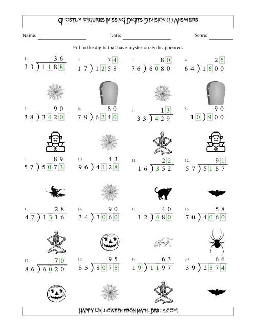 The Ghostly Figures Missing Digits Division (Harder Version) (I) Math Worksheet Page 2