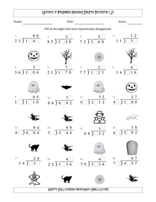 The Ghostly Figures Missing Digits Division (Harder Version) (J) Math Worksheet
