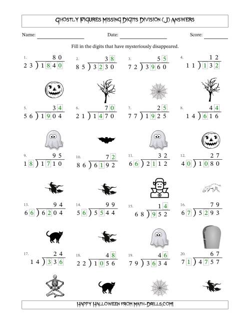 The Ghostly Figures Missing Digits Division (Harder Version) (J) Math Worksheet Page 2