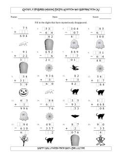 Ghostly Figures Missing Digits Addition and Subtraction (Easier Version)