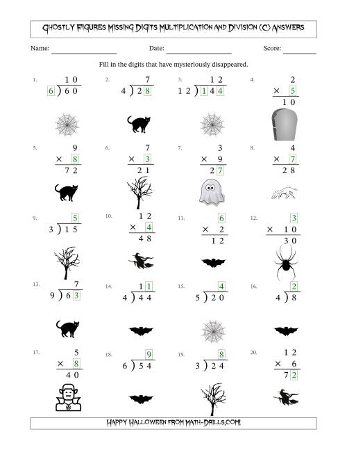 The Ghostly Figures Missing Digits Multiplication and Division (Easier Version) (C) Math Worksheet Page 2