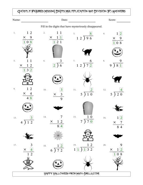 The Ghostly Figures Missing Digits Multiplication and Division (Easier Version) (F) Math Worksheet Page 2