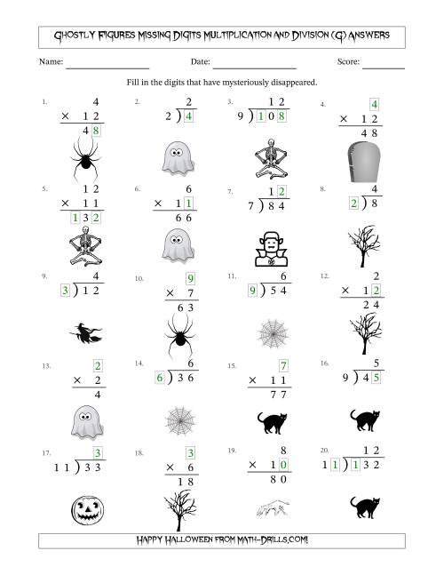 The Ghostly Figures Missing Digits Multiplication and Division (Easier Version) (G) Math Worksheet Page 2