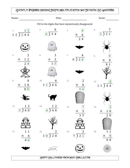 The Ghostly Figures Missing Digits Multiplication and Division (Easier Version) (H) Math Worksheet Page 2