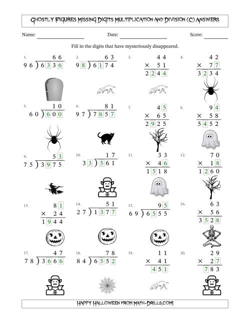 The Ghostly Figures Missing Digits Multiplication and Division (Harder Version) (C) Math Worksheet Page 2
