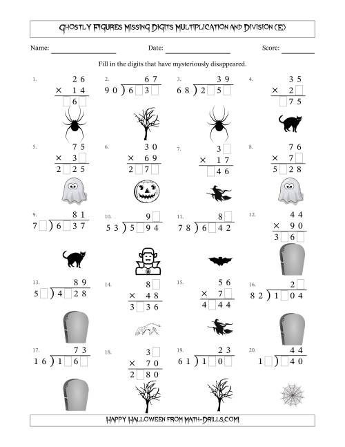 The Ghostly Figures Missing Digits Multiplication and Division (Harder Version) (E) Math Worksheet