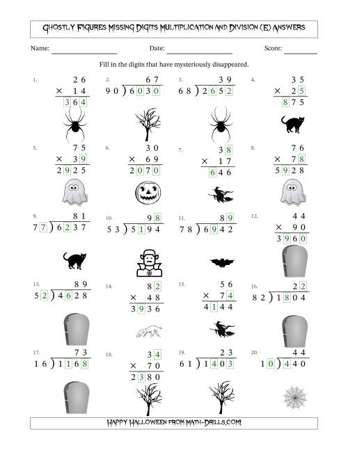 The Ghostly Figures Missing Digits Multiplication and Division (Harder Version) (E) Math Worksheet Page 2