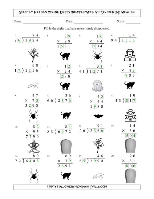 The Ghostly Figures Missing Digits Multiplication and Division (Harder Version) (H) Math Worksheet Page 2