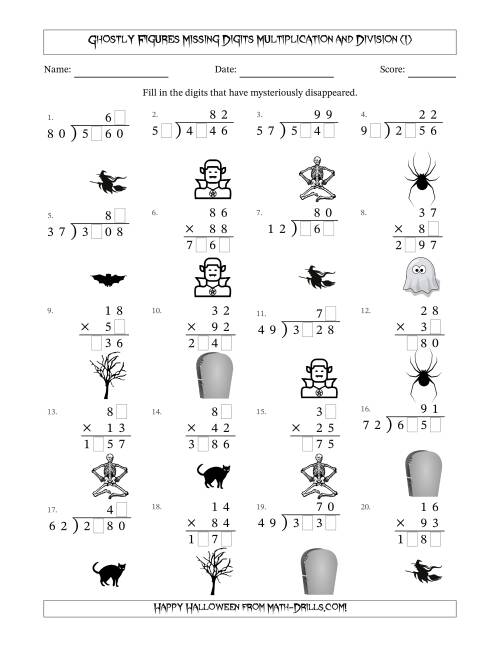 The Ghostly Figures Missing Digits Multiplication and Division (Harder Version) (I) Math Worksheet