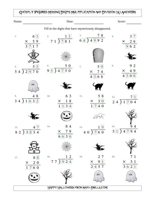 The Ghostly Figures Missing Digits Multiplication and Division (Harder Version) (All) Math Worksheet Page 2